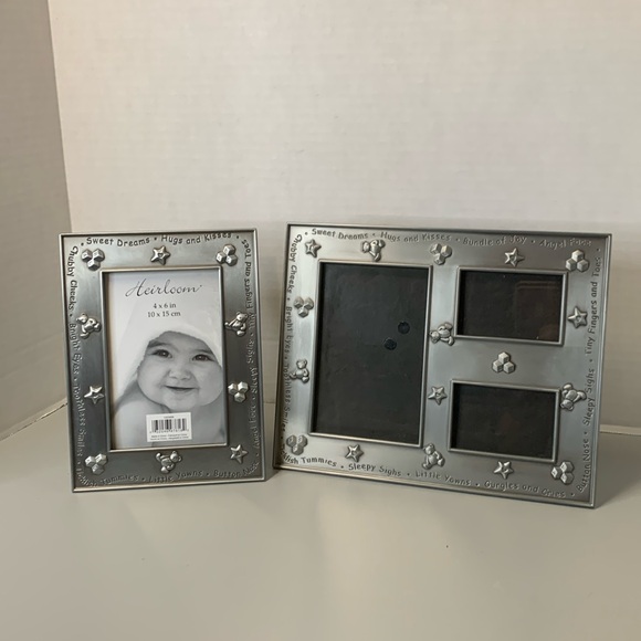 Heirloom Set of 2 Silver Tone Baby Photo Frame - Picture 1 of 15